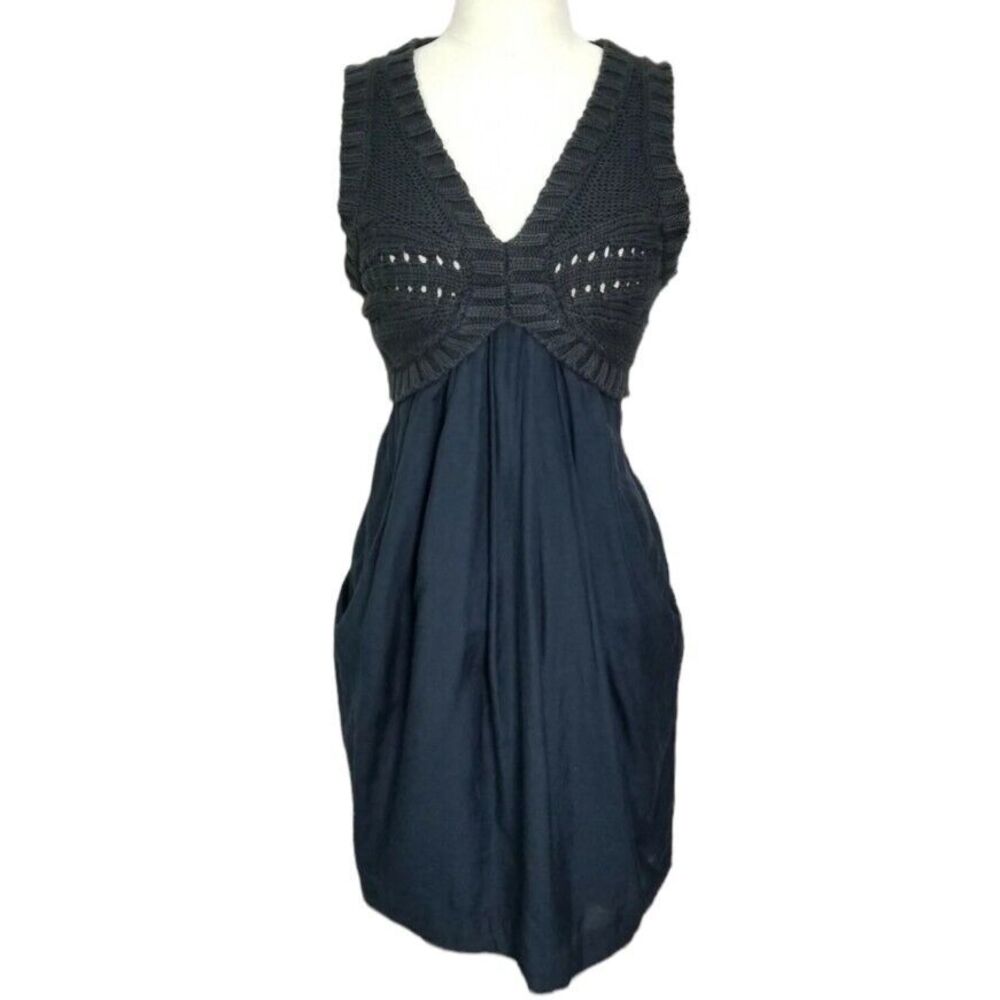 Vince Womens S Deep Vneck Crochet Knit Top Aline Dress Cotton Skirt Pockets
